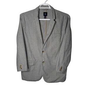 Gap Mens 100% Cotton Summer Crop Sleeve Blazer Jacket Pinstripe Coastal Casual L